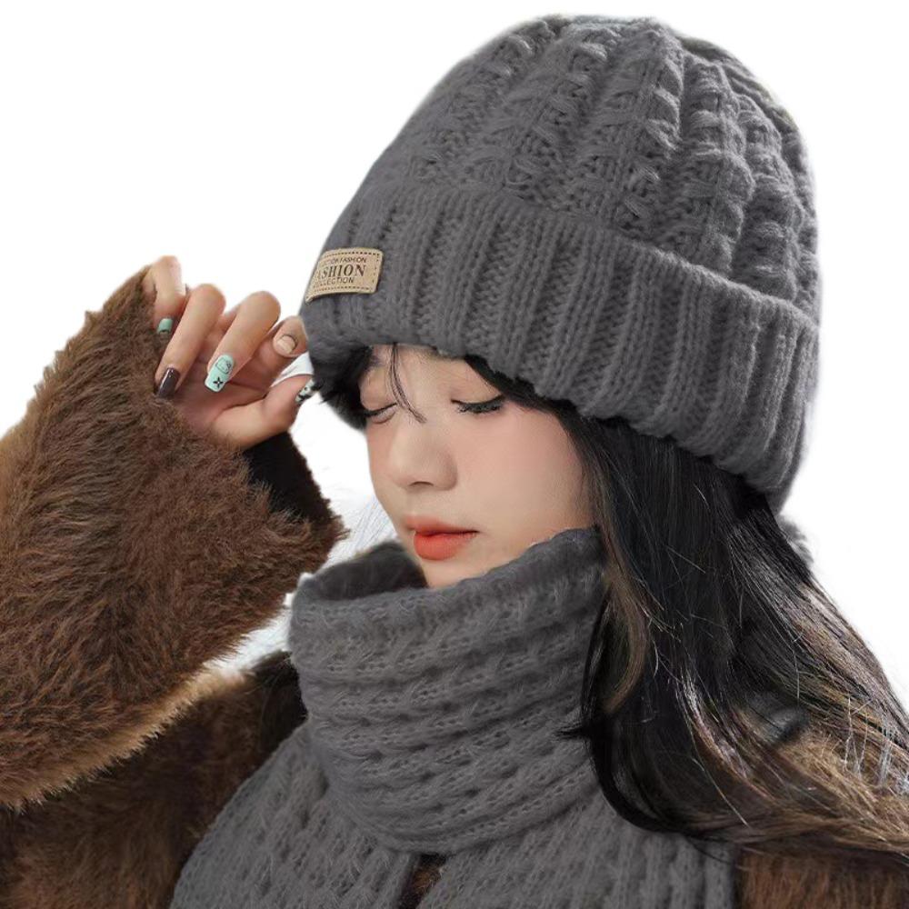Thick Warm Wrap Hat & Scarf Warm Set Acrylic Blended Cashmer Keep Warm Cap For Travel Outdoor
