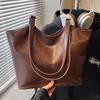 Women's Large Retro Soft Leather Tote: High-Quality, Versatile Fashion Shoulder Bag for School & Commute