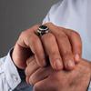 Vintage Handmade Turkish Mysterious Totem Star Moon Ring For Men Ancient Copper Color Black Zircon Ring Trendy Muslim Jewelry