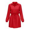 Women's Fashionable Oversized Tunic Long-Sleeve Waist-Defining Shirt Casual Dress