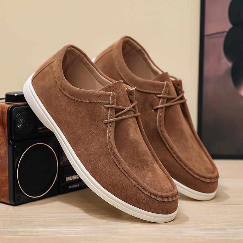 Suede Leather Casual Shoes For Man Loafers Comfortable Lightweight Soft Men's Driving Shoes Spring Autumn Lace-up Flat Shoes Man