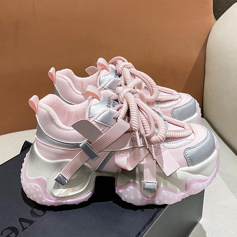 Fashion 6CM Leather High Platform Wedges Leisure Sneakers New 2024 Autumn Women Casual Sports Dad Shoes Lace-up Chunky Sneakers