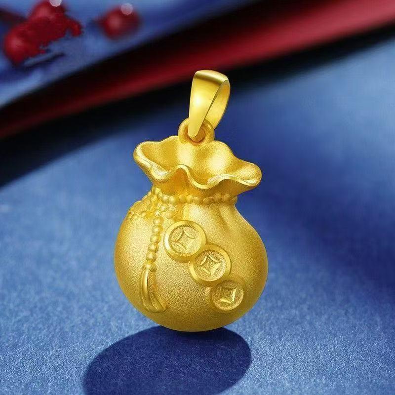 Versatile Gold Triple-Coin Lucky Bag Pendant Necklace for Women - Elegant O-Chain Design