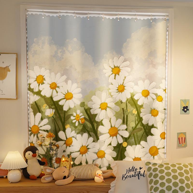 

Простые шторы блэкаут с кольцами, без пробивания отверстий, установка телескопических карнизов, полный комплект для маленьких коротких окон для блокировки солнцезащитных штор width 0.7m * height 1.0m piece