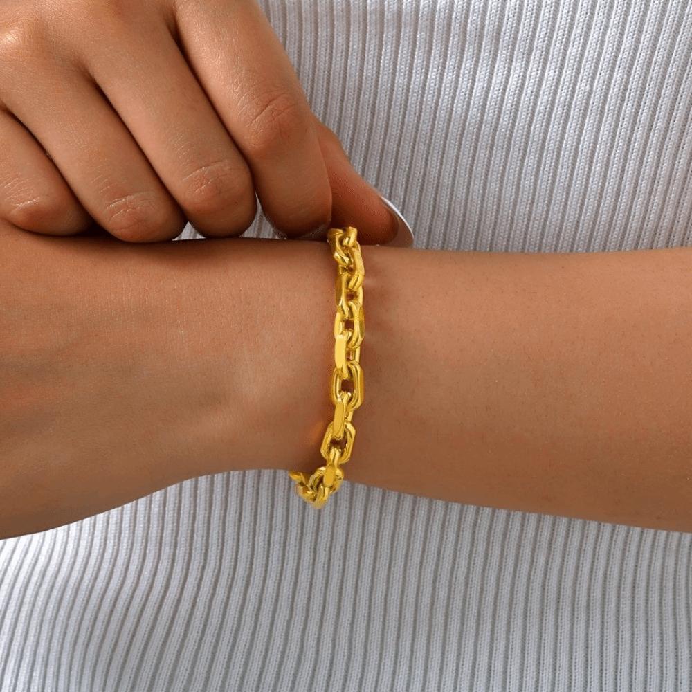 Rectangular Chain Gold Chain Bracelet Wristband Jewelry Stainless Steel Hand Chain  Men
