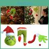 Charming Grinch Christmas Decorations Furry Green Leg And Head Tree Ornament Set