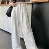 Nya Vita Högmidjade Veckade Vida Ben Jeans för Kvinnor i Större Storlekar - Vår/Sommar Smickrande Lösa Hängande Raka Ben Byxor