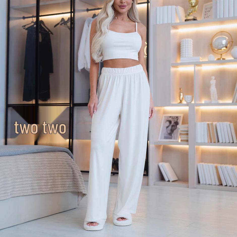 Women's Knit Sleeveless Camisole & Wide-Leg Pants Set - Casual Two-Piece Homewear