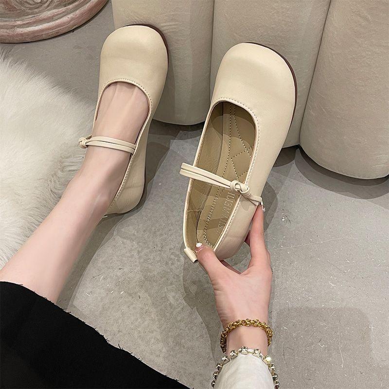 Round head Doudou shoes women's soft sole spring and summer 2025 new one-word buckle gentle evening flat bottom fairy shallow mouth single shoes