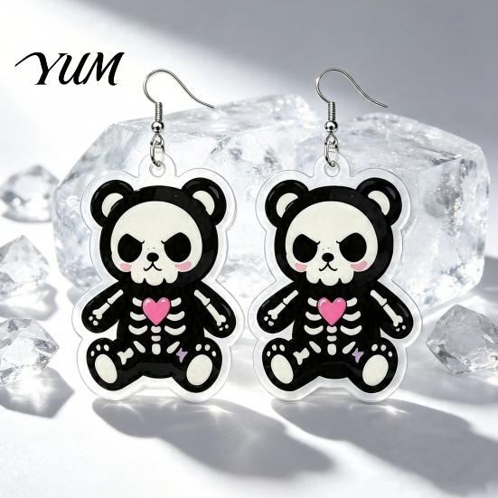 Exaggerated Creative Earrings 1 Pair Halloween Dangle for Women, 2D Acrylic Cute Skull Bear Skeleton Earrings, Funny Party Jewelry Holiday Accessory
