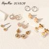 JUSTOP 18K Gold European & American Retro Stud Earrings for Women - High-End Simple Ear Cuffs & Hoops