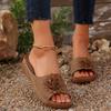 Floral Decor Women's Sandals] Women's Floral Decor Sandals, Platform Slip On Cut Out Walking Shoes Comfort Wedge Vacation Slides