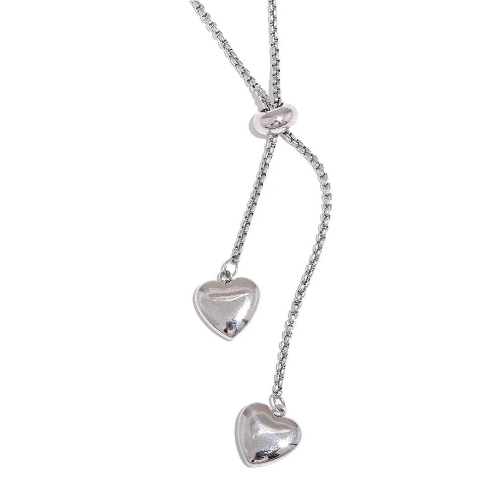 

Yhpup Heart Long Pendant Stainless Steel Gold Color Pull-out Type Necklace Rust Proof Trendy Korean Jewelry Bijoux Femme