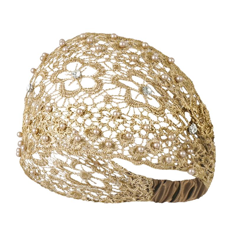 Blumen-Häkel-Stirnband Neuer Stil Perlenbesetztes Breites Rand-Haarband Für Frauen Effektive Weißhaar-Abdeckung Haarschmuck Stirnband