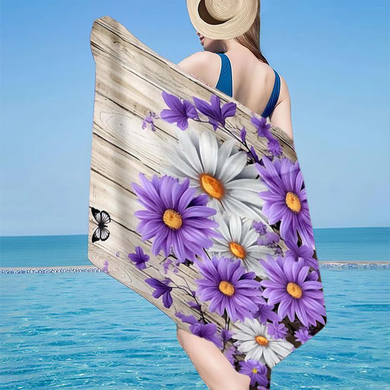 Floral Butterflies Wooden Background Beach Towel, Super Soft Microfiber, Gift for Her/Him, Birthday, for Pool, Beach, Travel, Home Decor Fan Gifts
