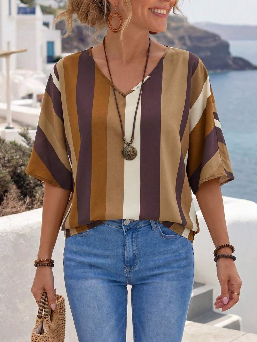 Women s Printed V-Neck Summer Shirt Casual Women Shirts S