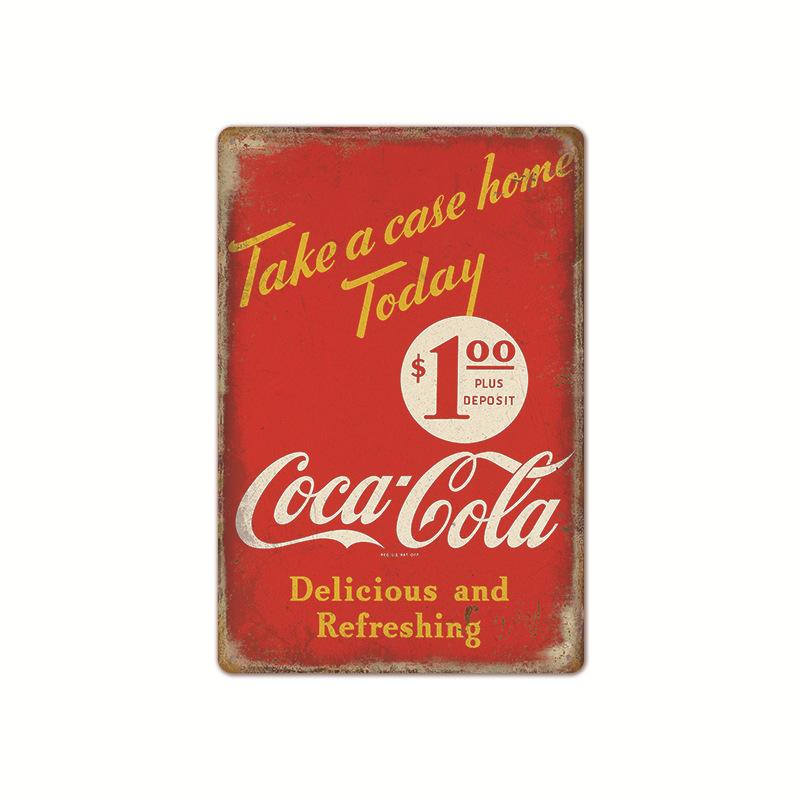 Vintage Cola Logo Metal Poster Retro Decorative Cola Tinplate Plaque Wall Frameless Decoration Suitable for Cafe Restaurant B