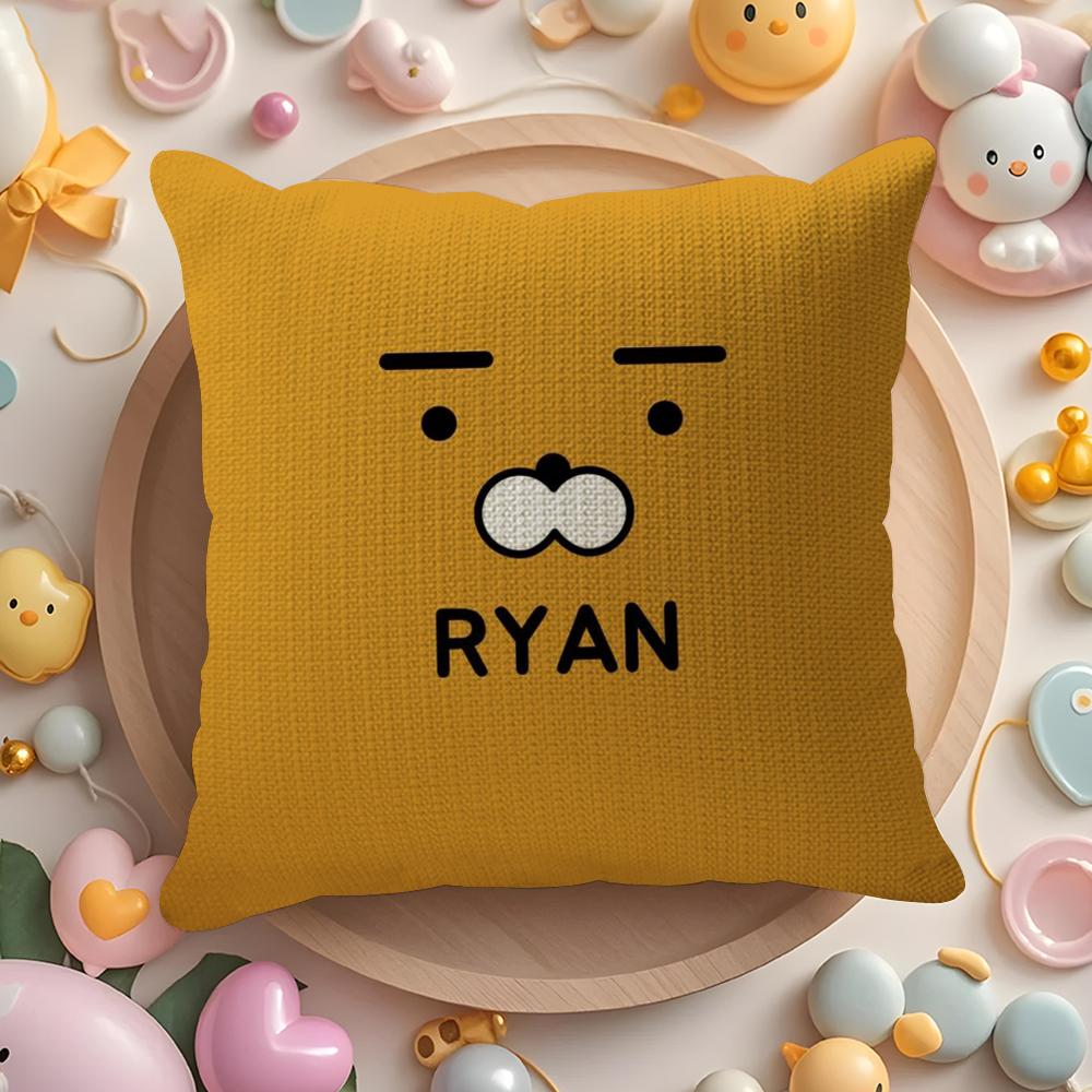 R-Ryan K-Kakao Cushion Cover Linen Organic Fabric Double-Sided Printing Breathable Pillow Case Sofa Home Decor Gift