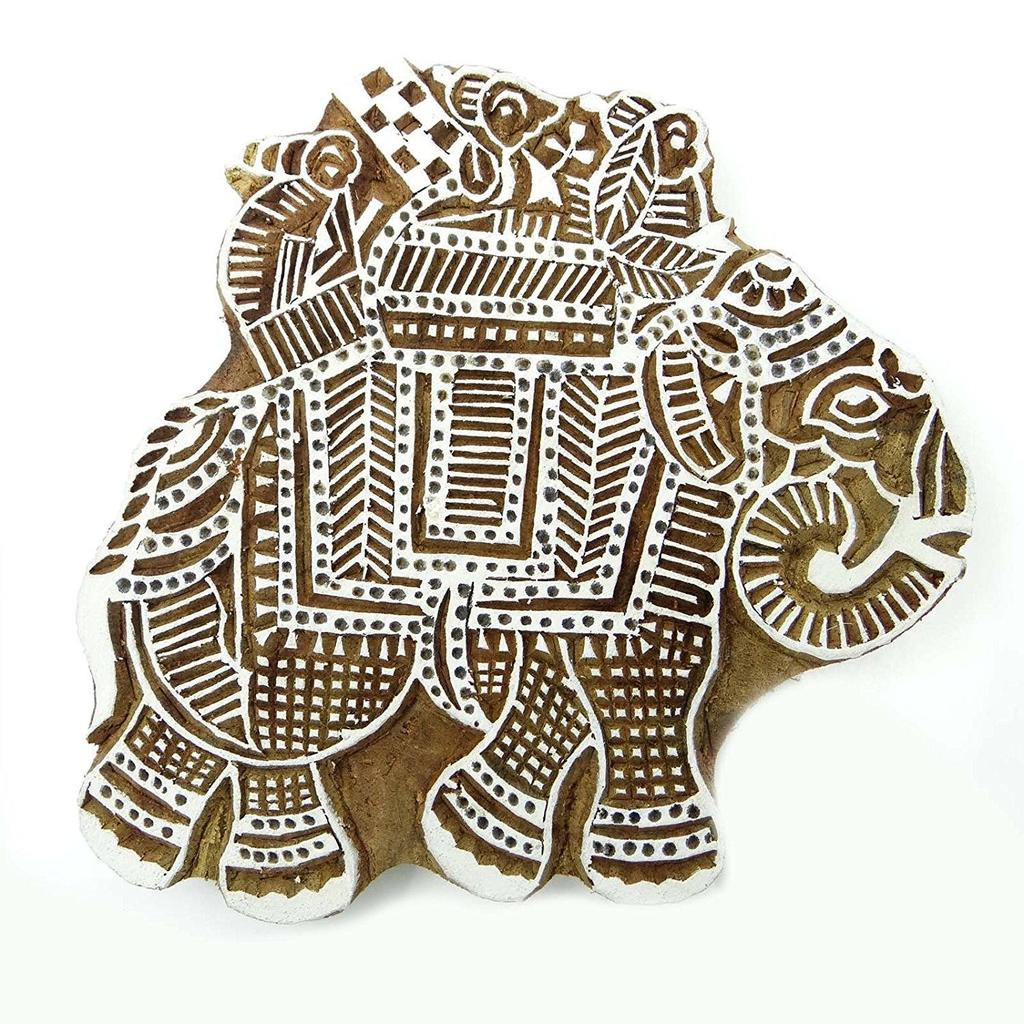Indian Wooden Elephant Stamp Decorative Hand Carved Printing Blocks