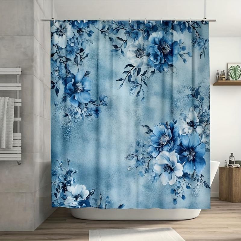 

1Pc Oriental Blue Floral Boho Shower Curtain, Detailed Design On Muted Background, Includes Hooks, Durable Polyester, Easy Clean W60H190(CM)-1 Pcs