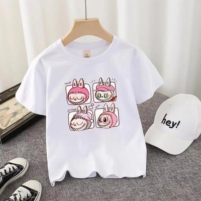 Kids T-shirt Cotton Cute Anime Print Tees Short Sleeve Kawaii Pink Cartoon Girl Summer Casual Clothes Birthday Party Gift