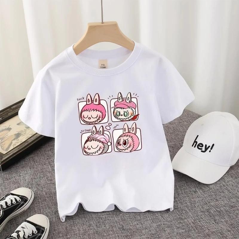 Kids T-shirt Cotton Cute Anime Print Tees Short Sleeve Kawaii Pink Cartoon Girl Summer Casual Clothes Birthday Party Gift