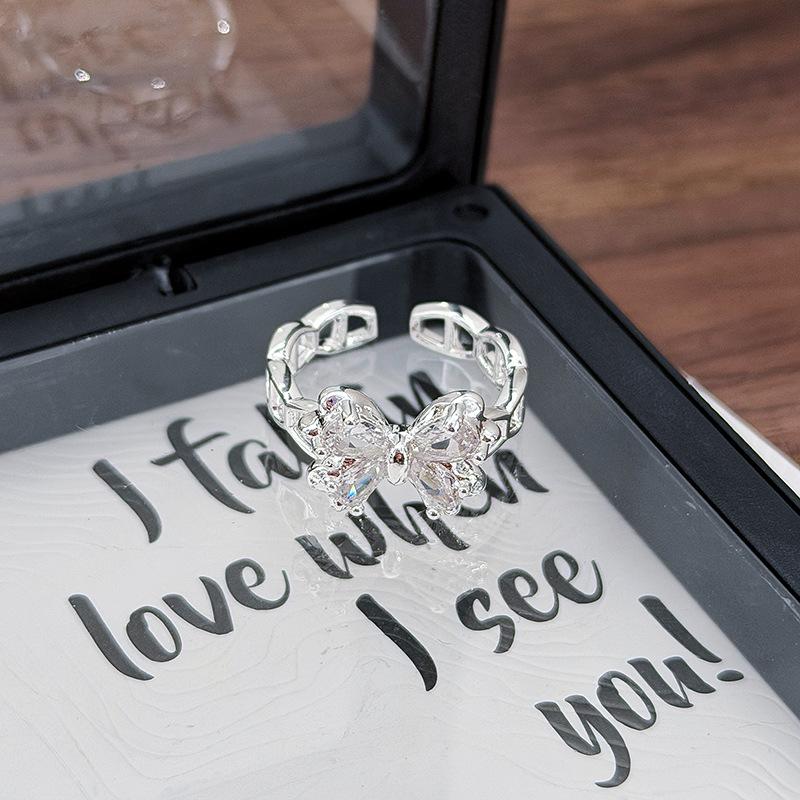 Commuter Sweet Girl Fairy Light Luxury Butterfly Full Diamond Zir*****Pen Ring Niche Premium Sense Stacked Ring Girl