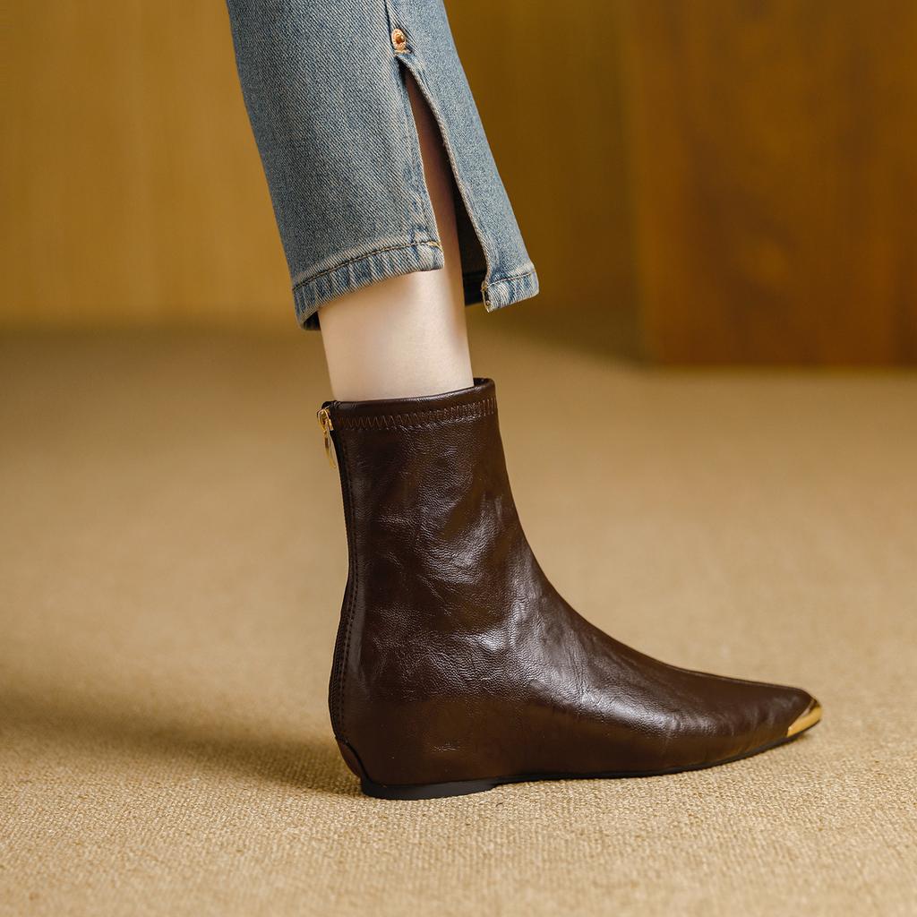 Fashion pointed elastic thin boots 2025 autumn and winter new inner height increase versatile comfortable commuting soft leather small short boots wom