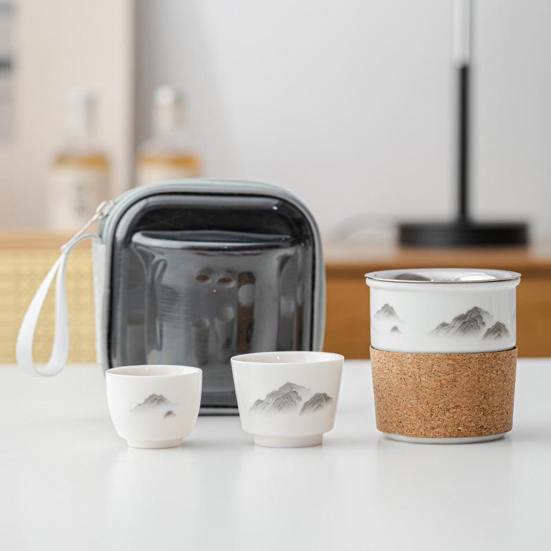 Portable Jade Sheep Travel Tea Set with Landscape Design - Ideal for Business Gifts