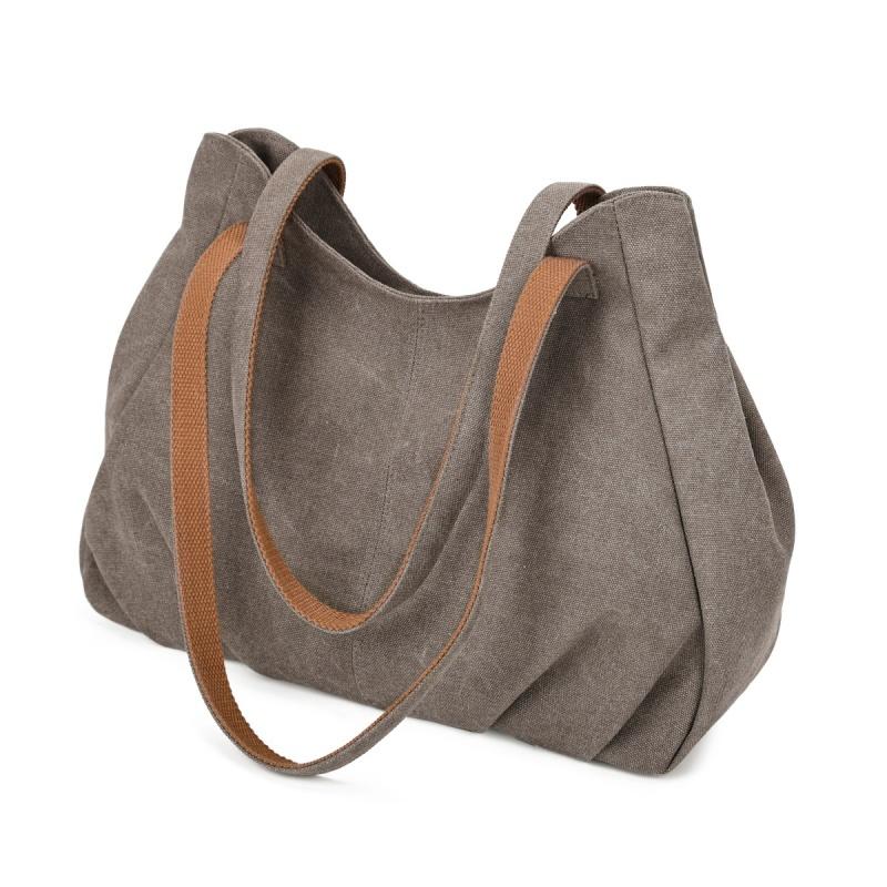 Lässige Canvas-Tragetasche mit gefaltetem Frontdesign Lange Schultergurte Große Kapazität Shopper-Tasche für den täglichen Gebrauch