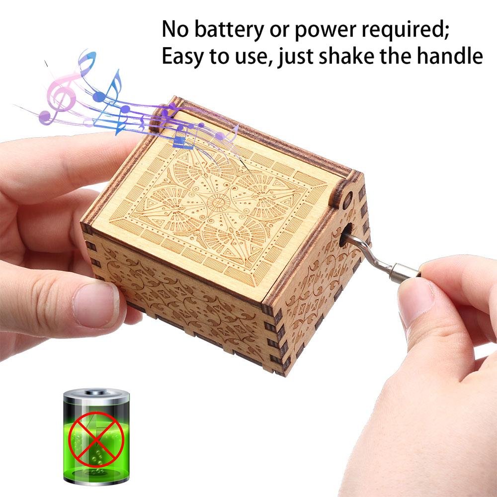 Hand Crank Engraved Carved Cards Wood Music Box Music Boxes Gifts For Daughter Presents For Wife