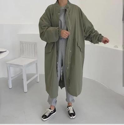 Women's Retro Chic Stand-Up Collar Loose Long-Sleeve Mid-Length Windbreaker Jacket for Autumn/Winter