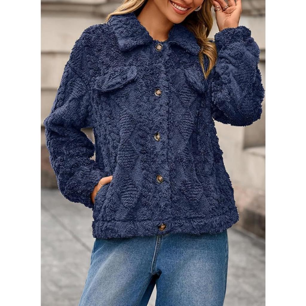 Fall Winter Women's Lapel Fleece Cardigan Long Sleeve Casual Warm Thick Coat For European American