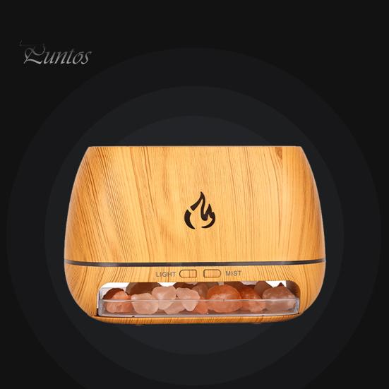 Desktop Air Humidifier Essential Oil Diffuser with RGB Colorful Light Realistic Flame Effect 3-in-1 Scent Diffuser Salt Rock Lamp