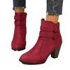 Large Size Women's Shoes Thick Heel Short Boots Autumn and Winter Belt Buckle High Heel Bare Boots Side Zipper Martin Boots Women