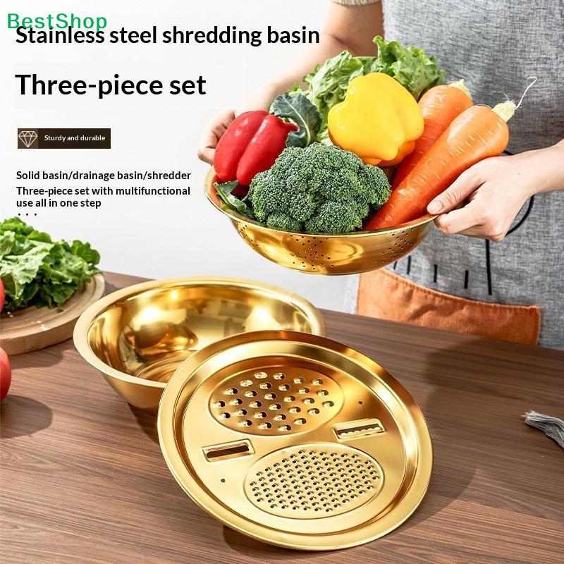 3-In-1 Stainless Steel Kitchen Set, Equipped With Built-in Grinding, Multifunctional Filter, And Mixing Bowl