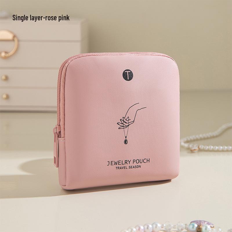 Layered PU Leather Travel Jewelry Storage Bag for Earrings, Rings, and Bracelets with Pull-String Closure