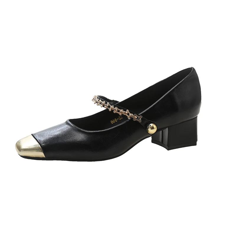 

Flat Shoes for Women Spring Autumn 2024 New Flat Sole Single Shoes Square Toe Fashion Flat Heel Boat Shoes Size 35-40 39 чорний