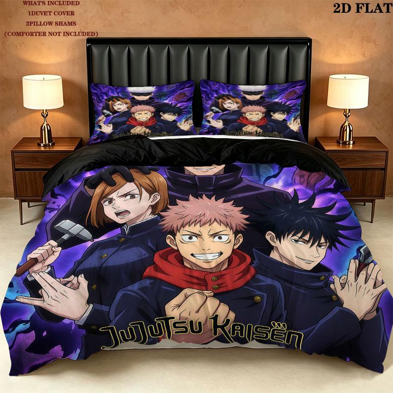 Jujutsu Kaisen Patrón Juego de Ropa de Cama Edredón Funda de Edredón Funda de Almohada Hogar Regalo de Cumpleaños(1 * funda nórdica + 2 * fundas de almohada, sin núcleo)