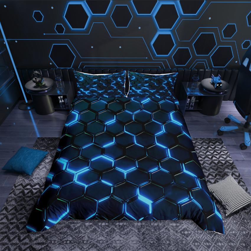Comforter Homewish Geometric Honeycomb Gradient Hexagon For Teens Bedding Setabstract Geometry Bed Set