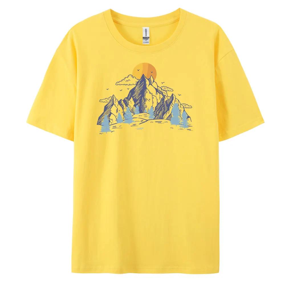 2025 Summer new Mountain men's casual short sleeve T-shirt 100% cotton fashion printed T-shirt Loose and breathable men's T-shir