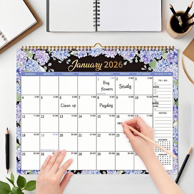 2026 Floral Wall Calendar: Custom Punch-in Memo Ring Calendar for Office