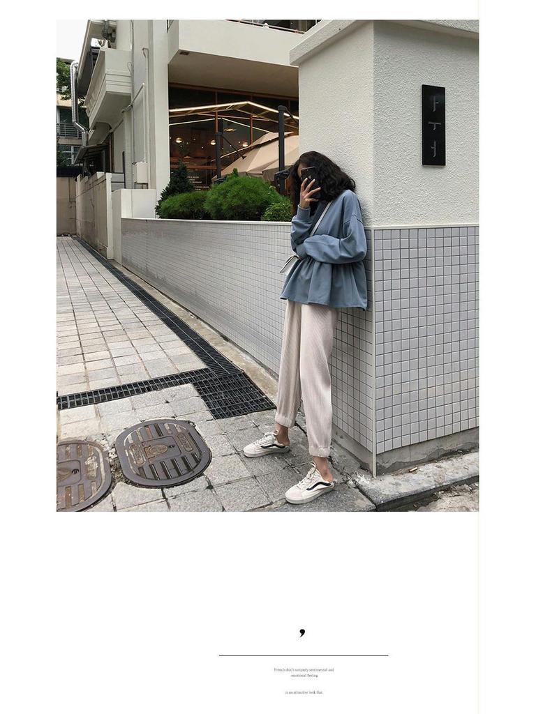 2024 Autumn Korean Style Loose Slimming Student Casual Thin Solid Color Women's Sweatshirt