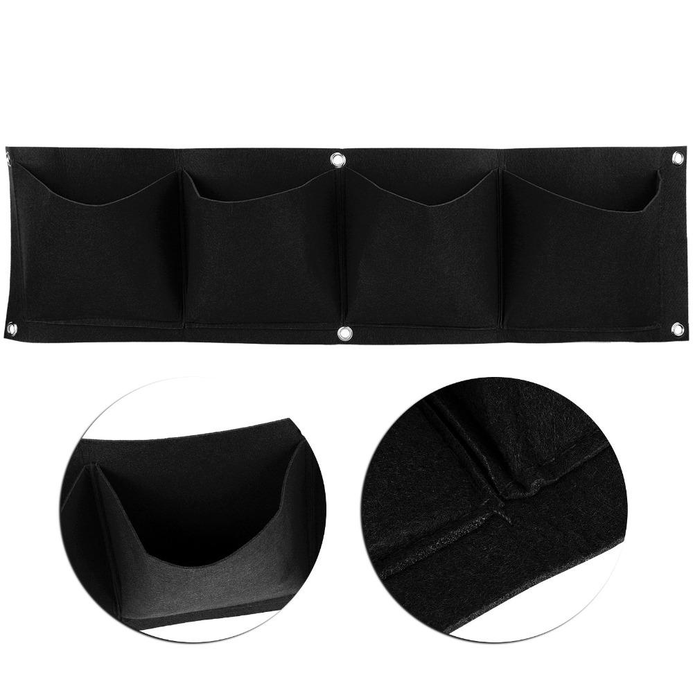 4PCS Durable 4 Pocket Wall Plant Bag Felt Breathable Plant Grow Bag Reusable Space Saving Plant Bag for Flowers and Plants