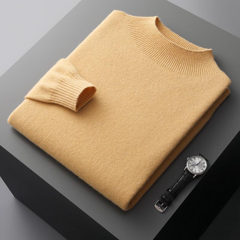 Men's Casual Cashmere Sweater: Half-High Neck, Thin, Long-Sleeved, Fuzzy, Loose Fit for Autumn and Winter