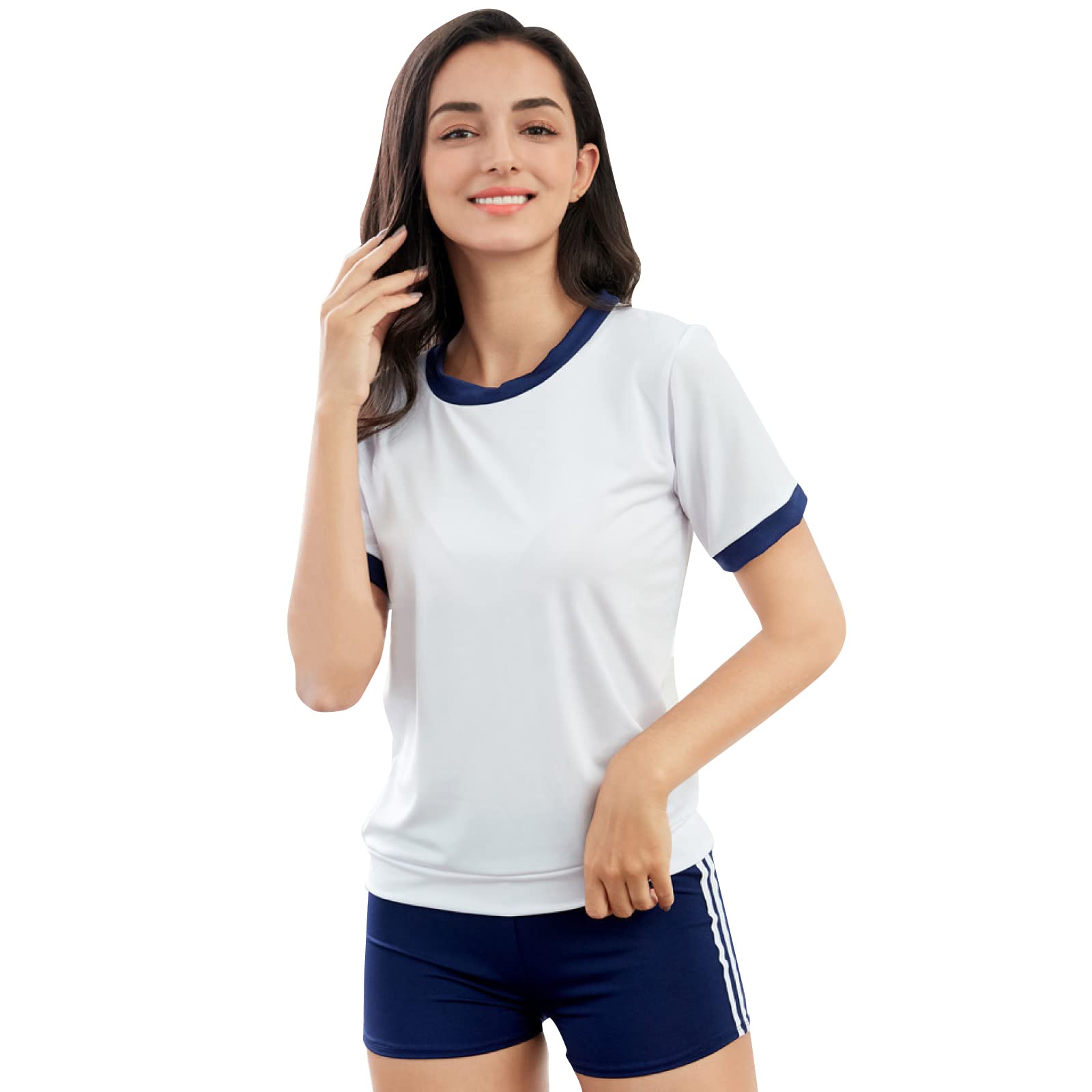 

High School Girl Gym Clothes Cosplay Shorts Bloomers Gym Clothes Red Navy Large Size Shorts with Lines [RONGUI] (M, Navy)