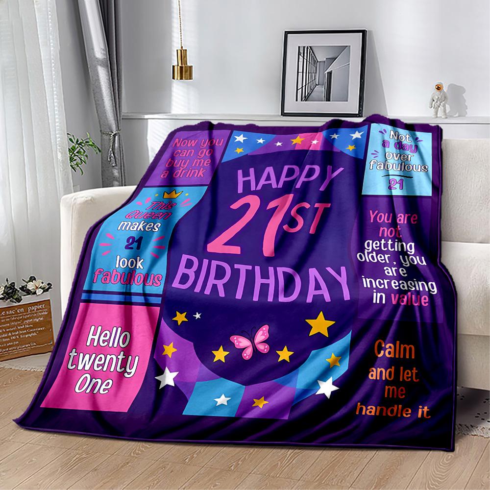 1pc 21th Birthday Celebration Blanket Soft and Warm for Sofa Office Camping Travel Livingroom Great Gift for Friends and Family Comfortable