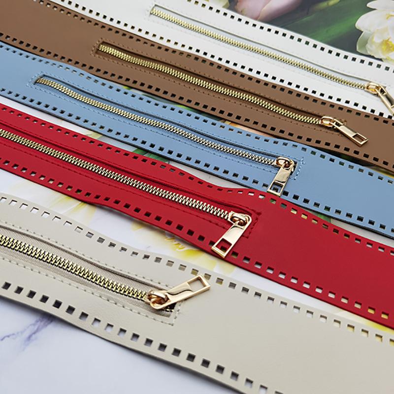 Long PU Band Zippers Close-end Auto-lock Type Gold Color Metal Zipper DIY Bag Accessories