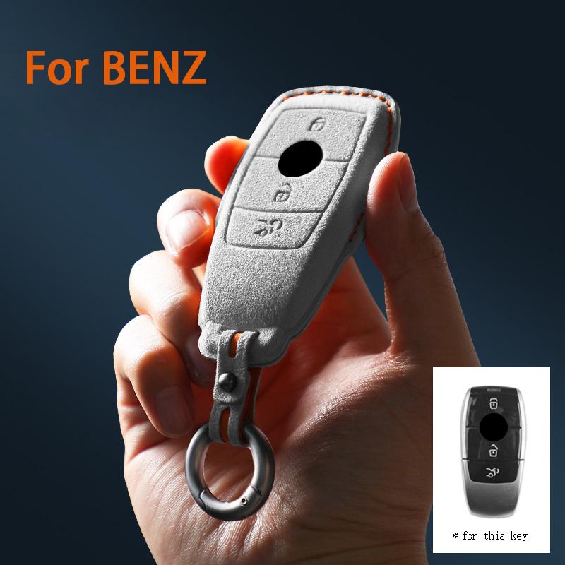 For Mercedes Benz A C E S G Class GLC CLE CLA GLB GLS W177 W205 W213 W222 X167 AMG Suede Leather Car Key Case Shell Keychain