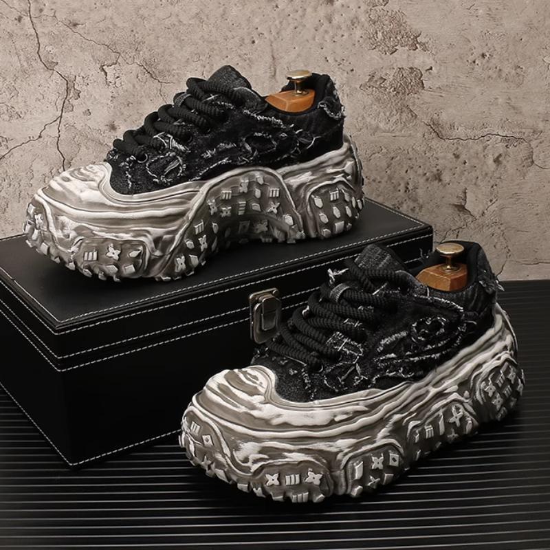 Fashion Trendy men's shoes, breathable canvas casual shoes, men's fashionable and versatile thick-soled height-increasing dad shoes  b27